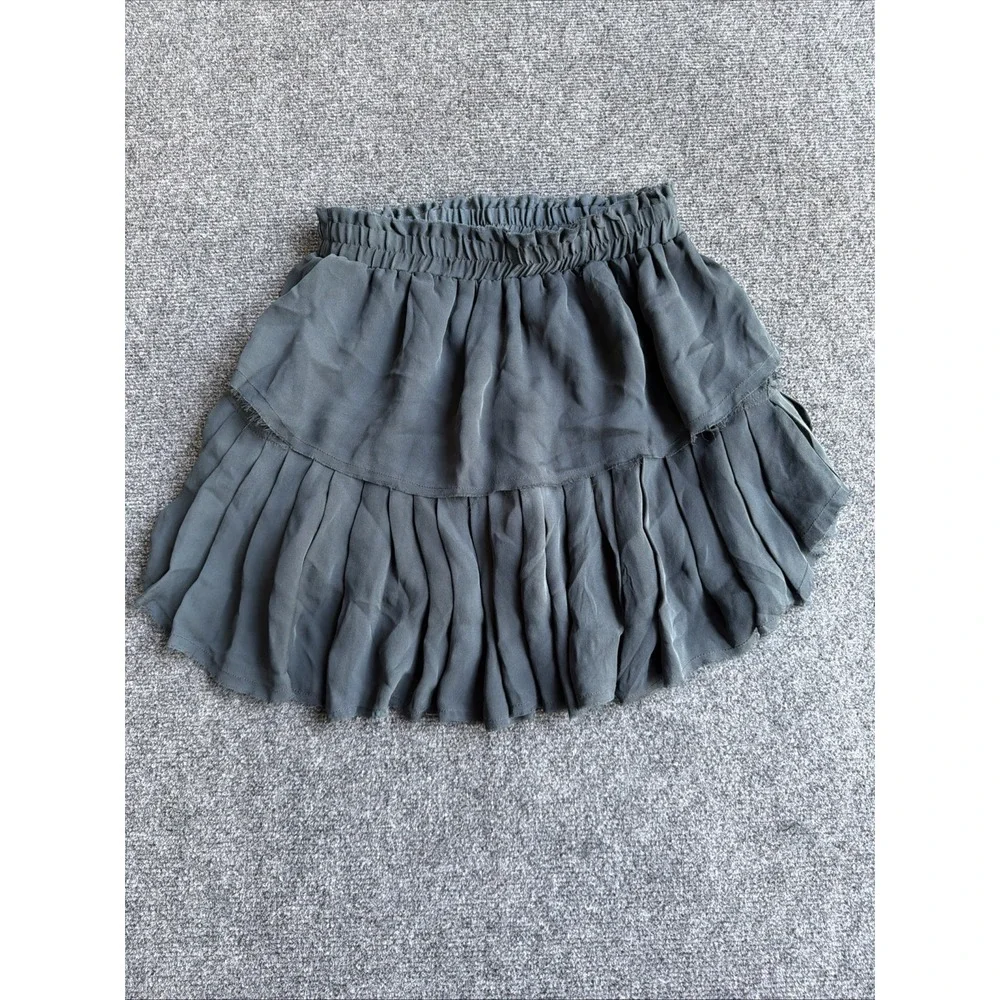 LoveShackFancy Ruffle Mini Skirt Dark Gray 100% Silk Size 2